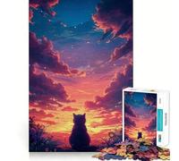 Rompecabezas para Adultos 1000 Gatos Paisaje Atardecer Arte Borde Exacto Focus Juguete de Construcción Juego Tiempo Acogedor Arte de Pared Navideño (50x75cm)