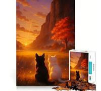 Rompecabezas para Adultos 1000 Gatos Viendo la Puesta de Sol Paisaje Arte de Bordes precisos Juguete de construcción Juego de Momentos acogedores Arte de Pared navideño (50x75cm)