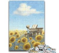 Rompecabezas para Adultos: 1000 Girasoles Tocando el Piano Difícil de completar, Pero Divertido y Divertido Regalo de cumpleaños, Regalos, Arte Mural 26x38cm