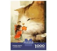 Rompecabezas para Adultos 1000 Girl Feeding Giant Cat Rompecabezas para Adultos Juegos Relajantes Montaje De Patrones Regalos para Amigos Y Familiares 38x26cm/1000pcs