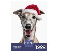 Rompecabezas para Adultos 1000 Greyhound Dog with Santa Hat Rompecabezas para Adultos Juegos Relajantes Montaje De Patrones Regalos para Amigos Y Familiares 38x26cm/1000pcs