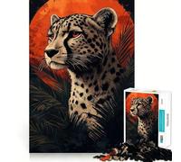 Rompecabezas para Adultos 1000 Guepardo bajo la Luna de Sangre Arte de Borde Exacto Juguete de Construcción Focus Juego de Momentos Acogedores Arte de Pared Navideño (38x52cm)