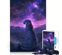 Rompecabezas para Adultos 1000 Guepardos bajo Las Estrellas - Arte de Bordes precisos,Juguete de construcción,Juego de Mesa,decoración navideña para la Pared (38x26cm)