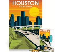 Rompecabezas para Adultos 1000 Houston Texas Travel Art Premium Edge Art Juguete de Habilidades cognitivas Juego Casual Juego de cumpleaños Divertido (50x75cm)