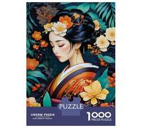 Rompecabezas para Adultos 1000 Japanese Woman in Floral Kimono Rompecabezas para Adultos Juego De Ingenio Análisis Y Lógica Desafiante De Completar 70x50cm/1000pcs