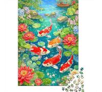 Rompecabezas para Adultos 1000 Koi Fish Pond Scene Rompecabezas para Adultos Juego Práctico Corte De Precisión Regalos para Amigos Y Familiares 70x50cm/1000pcs