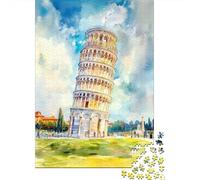 Rompecabezas para Adultos 1000 Leaning Tower of Pisa Watercolor-4 Rompecabezas para Adultos Juego Práctico Corte De Precisión Regalos para Amigos Y Familiares 52x38cm/1000pcs