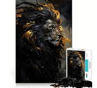 Rompecabezas para Adultos 1000 León Negro en Oro,Juego de Articulaciones Afiladas,Juego Divertido de Pensamiento,Momento de Diversión y Relajación,Arte Navideño para el Ocio 50x75cm