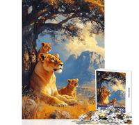 Rompecabezas para Adultos 1000 Leonas y Cachorros bajo un árbol Juego Imposible para divertirse en Familia Juguetes de decoración para el hogar con Piezas de Formas aleatorias Que encajan