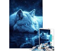 Rompecabezas para Adultos 1000 Lobo Azul a la Luz de Las Estrellas Rompecabezas para Adultos Juego práctico Vacaciones en casa Matar el Tiempo Regalo de cumpleaños Regalos (Tamaño 38x26cm)