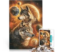 Rompecabezas para Adultos 1000 “Lobo en el Planeta” Madera，para Mayores de 14 años Decoración del hogar Regalo de cumpleaños。tamaño：50x75cm/19.68x29.52pulgada