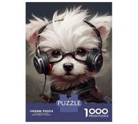 Rompecabezas para Adultos 1000 Maltese Dog with Headphones Futuristic Pet Art Dog with Headphones Rompecabezas para Adultos Juegos Relajantes Montaje De Patrones Regalos para Amigos Y Familiares 70x