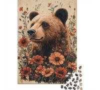 Rompecabezas para Adultos 1000 Nature's Wild Beauty Floral Bear Art Print Rompecabezas para Adultos Juego Práctico Corte De Precisión Regalos para Amigos Y Familiares 52x38cm/1000pcs