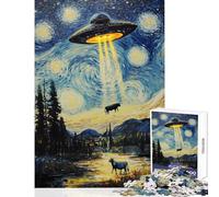 Rompecabezas para Adultos 1000 OVNI sobre la Noche Estrellada Juego Imposible para la diversión Familiar Juguetes de decoración para el hogar con Piezas de Formas aleatorias Que encajan Perfectamente