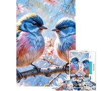 Rompecabezas para Adultos 1000 pájaros Azules en una Rama Diversión en casa decoración artística para el hogar Juego práctico para Mayores de 14 años (38x52cm)