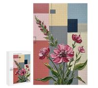 Rompecabezas para Adultos 1000 PCS Abstract Floral Painting with Geometric Background Rompecabezas para Adultos Juego Práctico Mejora La Memoria Regalos para Amigos Y Familiares 1000 PCS