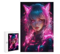 Rompecabezas para Adultos 1000 PCS Anime Cat Girls Neon Pink Rompecabezas para Adultos Juegos Relajantes Mejora La Memoria Difícil Y Desafiante 1000 PCS