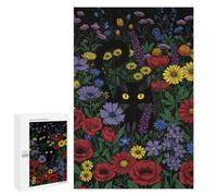 Rompecabezas para Adultos 1000 PCS Black Cat in A Flower Garden Rompecabezas para Adultos Juegos Relajantes Mejora La Memoria Difícil Y Desafiante 1000 PCS