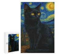 Rompecabezas para Adultos 1000 PCS Black Cat in Starry Night Juego De Rompecabezas para Ejercitar La Mente Corte De Precisión Interacción Entre Padres E Hijos 1000 PCS