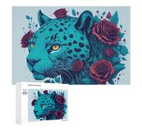 Rompecabezas para Adultos 1000 PCS Blue Leopard with Red Roses Rompecabezas para Adultos Juguete Decoración De Pared Regalos para Mujeres Gran Regalo para Juegos 1000 PCS
