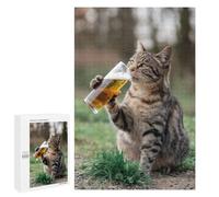 Rompecabezas para Adultos 1000 PCS Cat Enjoying A Sip of Beer Rompecabezas para Adultos Juegos Relajantes Mejora La Memoria Cumpleaños Y Navidad 1000 PCS