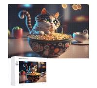 Rompecabezas para Adultos 1000 PCS Cat Ramen Japan Rompecabezas para Adultos Juguetes Antiestrés Mejora La Memoria Regalos De Cumpleaños Y Únicos 1000 PCS