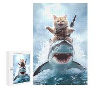 Rompecabezas para Adultos 1000 PCS Cat Riding Shark Rompecabezas para Adultos Juegos Familiares Alivia El Estrés Regalo De Cumpleaños, Regalos, 1000 PCS