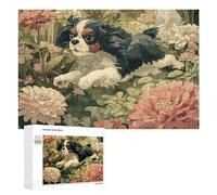 Rompecabezas para Adultos 1000 PCS Cavalier King Charles Spaniel in Flowers Rompecabezas para Adultos Juego Familiar Regalos para Mujeres Regalo De Cumpleaños, Regalos, 1000 PCS