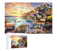 Rompecabezas para Adultos 1000 PCS Charming Coastal Village Sunset Scene Rompecabezas para Adolescentes Juegos Familiares Difícil Difícil 1000 PCS