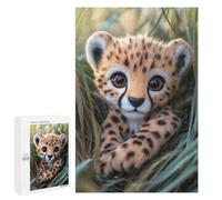 Rompecabezas para Adultos 1000 PCS Cheetah Cub in Grass Rompecabezas para Adultos Juguetes Antiestrés Mejora La Memoria Regalos De Cumpleaños Y Únicos 1000 PCS