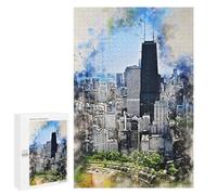 Rompecabezas para Adultos 1000 PCS Chicago in Watercolor Rompecabezas para Adolescentes Juegos Relajantes Regalos para Mujeres Cumpleaños Y Navidad 1000 PCS