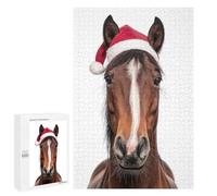Rompecabezas para Adultos 1000 PCS Christmas Horse with Santa Hat Rompecabezas para Adultos Juegos Familiares Corte De Precisión Cumpleaños Y Navidad 1000 PCS