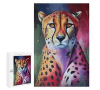 Rompecabezas para Adultos 1000 PCS Colorful Cheetah Portrait Painting Rompecabezas para Adolescentes Desafío Educativo para Aliviar El Estrés Cumpleaños 1000 PCS