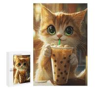 Rompecabezas para Adultos 1000 PCS Cute Cat with Boba Tea Rompecabezas para Adultos Juegos Relajantes Mejora La Memoria Cumpleaños Y Navidad 1000 PCS