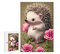 Rompecabezas para Adultos 1000 PCS Cute Hedgehog with Pink Roses Rompecabezas para Adolescentes Juego De Ingenio Carrera De Velocidad De Manos Regalos De Cumpleaños Y Únicos 1000 PCS