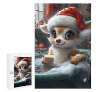 Rompecabezas para Adultos 1000 PCS Cute Reindeer in A Bath Christmas Rompecabezas para Adolescentes Juego De Ingenio Análisis Y Lógica 1000 PCS