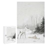 Rompecabezas para Adultos 1000 PCS Deer in Winter Forest Painting Rompecabezas para Adolescentes Juego De Ingenio Análisis Y Lógica 1000 PCS