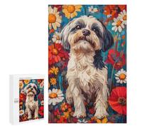 Rompecabezas para Adultos 1000 PCS Dog in Flower Field Shih Tzu in Wildflower Field Dog Wall Art Print Rompecabezas para Adultos Juegos Familiares Corte De Precisión Cumpleaños Y