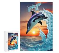 Rompecabezas para Adultos 1000 PCS Dolphin by Sunset at Waves Rompecabezas para Adolescentes Ensamblaje De Patrones Interacción Entre Padres E Hijos Hermoso Juego De Diseño 1000 PCS