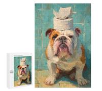 Rompecabezas para Adultos 1000 PCS English Bulldog with Toilet Paper Hat Rompecabezas para Adultos Desafío Difícil Ayuda A Ejercitar El Cerebro Juego De Desafío Único 1000 PCS