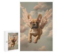 Rompecabezas para Adultos 1000 PCS French Bulldog with Angel Wings Sentimental Pet Portrait French Bulldog Angel Rompecabezas para Adolescentes Juego De Ingenio Análisis Y Lógica