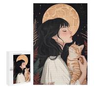 Rompecabezas para Adultos 1000 PCS Girl Cat Under Moon Rompecabezas para Adultos Juego De Ingenio Desafío Difícil 1000 PCS