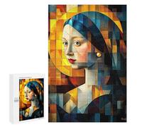 Rompecabezas para Adultos 1000 PCS Girl with A Pearl Earring Stained Glass Mosaic. Rompecabezas para Adultos Juegos Divertidos Decoración Desafiante De Completar 1000 PCS