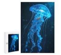 Rompecabezas para Adultos 1000 PCS Glowing Blue Jellyfish in Dark Water Rompecabezas para Adultos Juegos Familiares Alivia El Estrés Regalo De Cumpleaños, Regalos, 1000 PCS