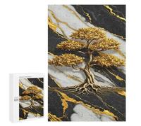 Rompecabezas para Adultos 1000 PCS Golden Bonsai Tree on Marble Background Rompecabezas para Adultos Juegos Divertidos Decoración Desafiante De Completar 1000 PCS