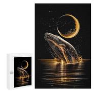 Rompecabezas para Adultos 1000 PCS Golden Whale Leaping Under Crescent Moon Juego De Rompecabezas para Ejercitar La Mente Corte De Precisión Interacción Entre Padres E Hijos 1000 PCS