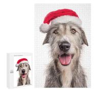 Rompecabezas para Adultos 1000 PCS Irish Wolfhound Dog with Santa Hat Portrait Rompecabezas para Adultos Juegos Familiares Corte De Precisión Cumpleaños Y Navidad 1000 PCS