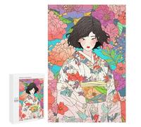 Rompecabezas para Adultos 1000 PCS Kimono Girl with Flowers Rompecabezas para Adolescentes Juego De Ingenio Análisis Y Lógica 1000 PCS
