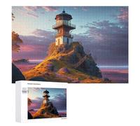 Rompecabezas para Adultos 1000 PCS Lighthouse on Rocky Hill at Sunset Rompecabezas para Adultos Juego De Ingenio Decoración Perfecta Cumpleaños Y Navidad 1000 PCS