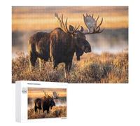 Rompecabezas para Adultos 1000 PCS Majestic Moose in Golden Light Rompecabezas para Adultos Juego Familiar Regalos para Mujeres Regalo De Cumpleaños, Regalos, 1000 PCS